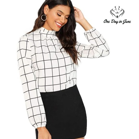 ROMWE Tops - Elegant Printed Stand Collar Blouse